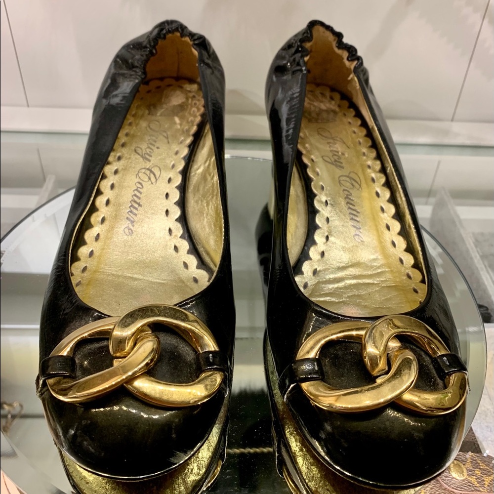 Juicy Couture Black and Gold Ballets with Squared Heel